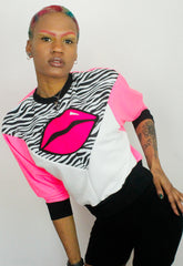 Juicy Kisses Zebra - Zebra and pink batwing sweater with pink lips