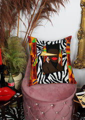 Leroy Traveller handmade decorative throw scatter cushion in zebra and kente with Grace Jones design