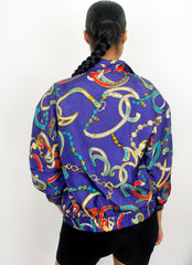Vintage FUDA Purple Scarf Print 90s Silk Casual Jacket