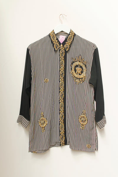 Boutique Vintage Stripe Crown Printed Shirt