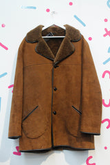 Boutique Vintage Oversized 90's Tan Shearling Sheepskin Coat