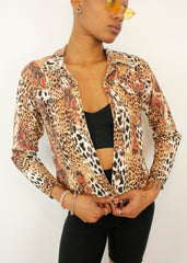 Vintage Y2K Leopard Print Casual Denim Jacket