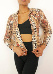 Vintage Y2K Leopard Print Casual Denim Jacket
