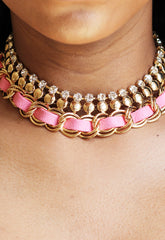 Pink Faux Suede Chunky Chain Choker