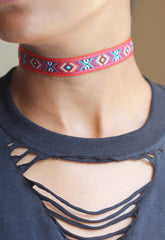 Red Aztec Patterned Choker