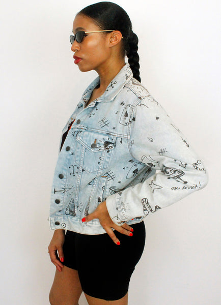 BDG Branded Blue 90s Tattoo Print Cotton Denim Jean Jacket