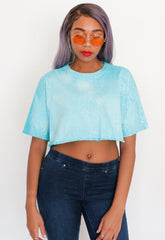 Oversized Tropical Blue Bleached Crop Tee