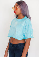 Oversized Tropical Blue Bleached Crop Tee