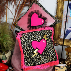 Leroy Dangerous Liaison handmade decorative throw scatter cushion in pink with 3d heart design