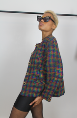 Vintage 90's Multi Coloured Oversized Boxy Jacket Collarless