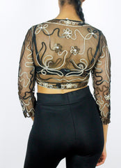 Vintage 90's Sheer Mesh Tie Front Party Crop Top