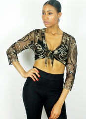 Vintage 90's Sheer Mesh Tie Front Party Crop Top