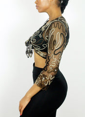 Vintage 90's Sheer Mesh Tie Front Party Crop Top