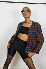 Vintage 90's Multi Coloured Oversized Boxy Jacket Collarless