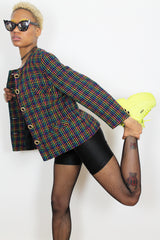 Vintage 90's Multi Coloured Oversized Boxy Jacket Collarless