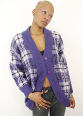 Vintage 90's Check Pattern Oversized Fluffy Coatigan