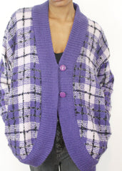 Vintage 90's Check Pattern Oversized Fluffy Coatigan