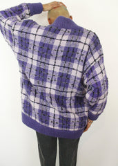 Vintage 90's Check Pattern Oversized Fluffy Coatigan
