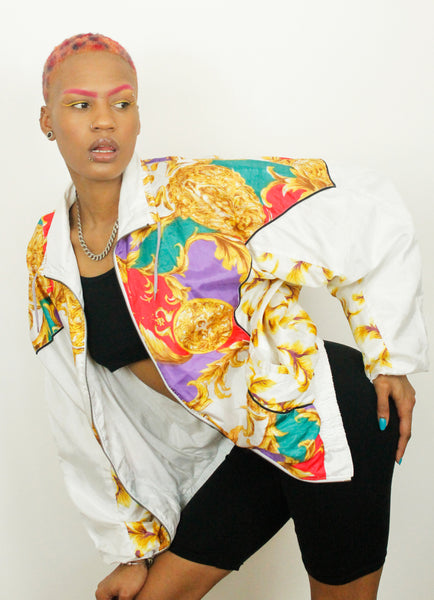 Vintage AST Sportswear Scarf Print Oversized Casual Bomber