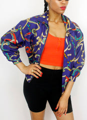 Vintage FUDA Purple Scarf Print 90s Silk Casual Jacket