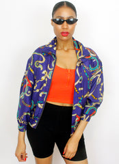 Vintage FUDA Purple Scarf Print 90s Silk Casual Jacket